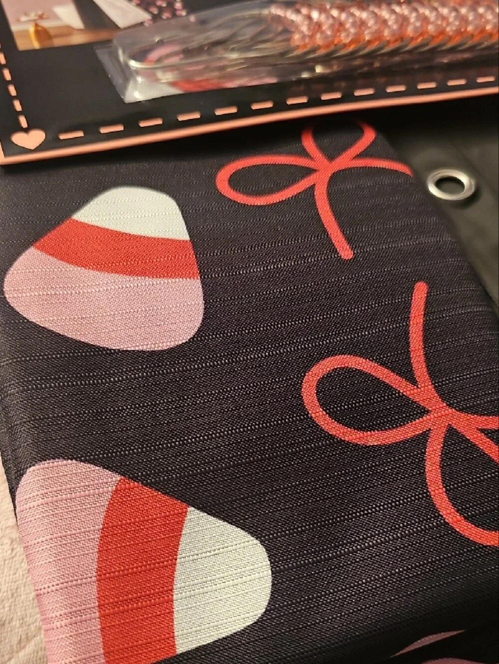Betsey Johnson Black and Pink Candy Corn Shower Curtain Set - Halloween